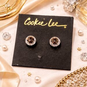 Cookie Lee NWT Smokey Crystal Stud Earrings